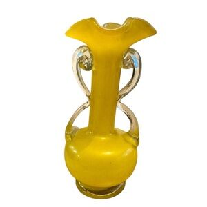 Vintage Hand Blown Murano Style Art Glass Vase - Canary Yellow MCM